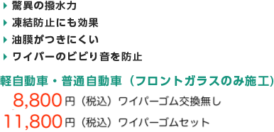  驚異の撥水力 凍結防止にも効果 油膜がつきにくい ワイパーのビビり音を防止